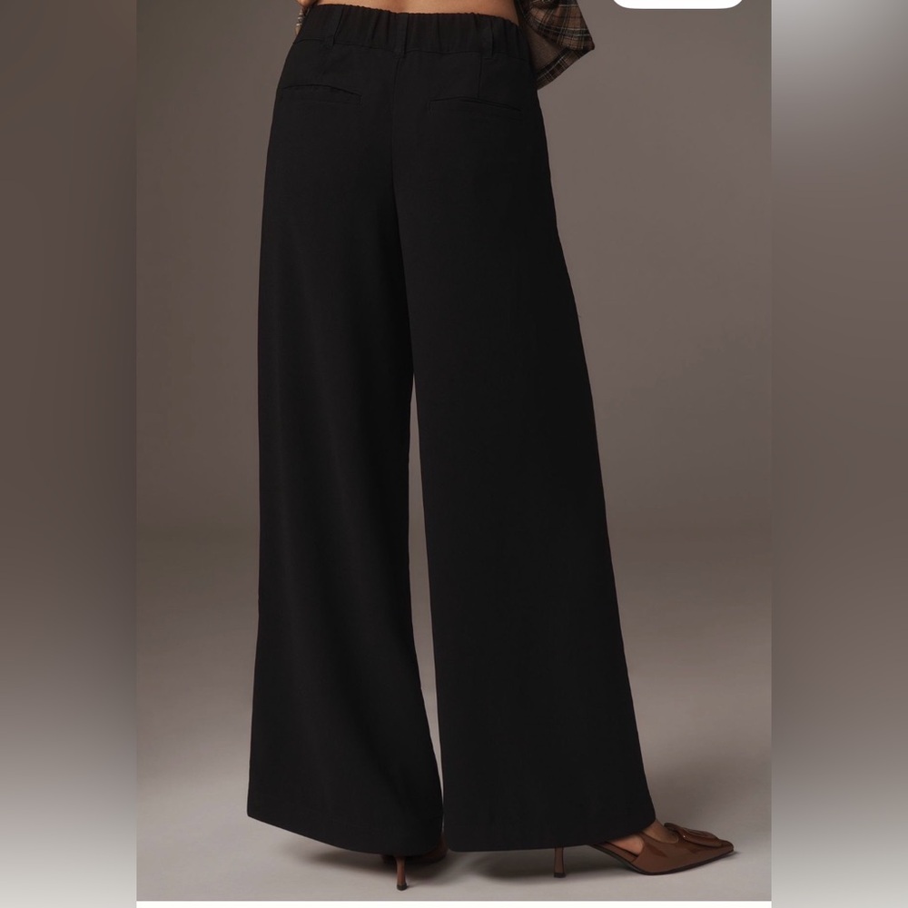 Anthropologie Black Wide-Leg Pull-On Pants with grosgrain trim